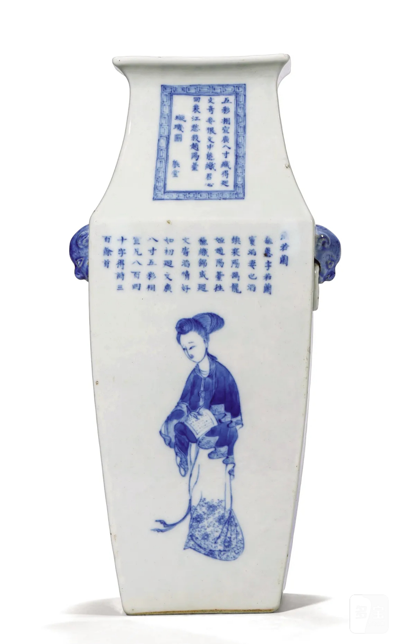 清中期 青花无双谱双耳方瓶